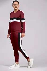 Stylish Maroon Cotton Blend Printed Tracksuit For Women-thumb1