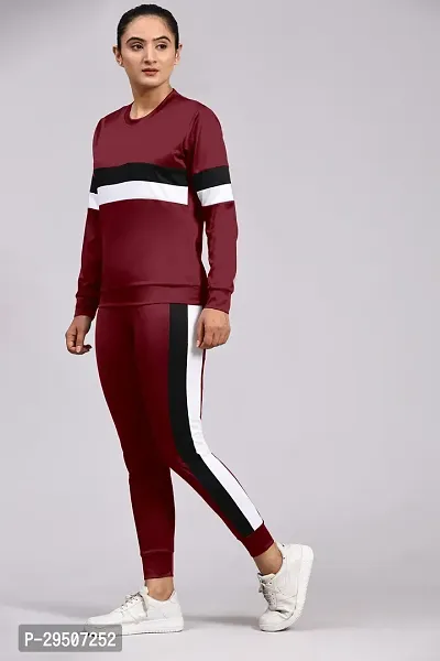 Stylish Maroon Cotton Blend Printed Tracksuit For Women-thumb2