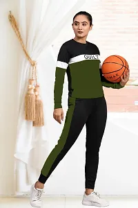 Stylish Green Cotton Blend Long Sleeves Tracksuit For Women-thumb1