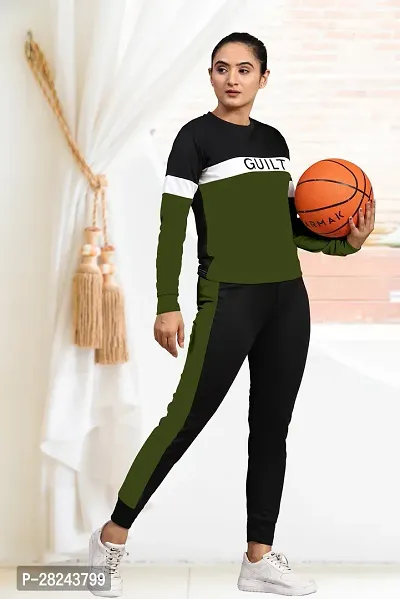 Stylish Green Cotton Blend Long Sleeves Tracksuit For Women-thumb2