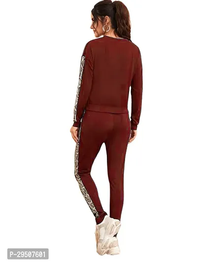 Stylish Maroon Cotton Blend Printed Tracksuit For Women-thumb2