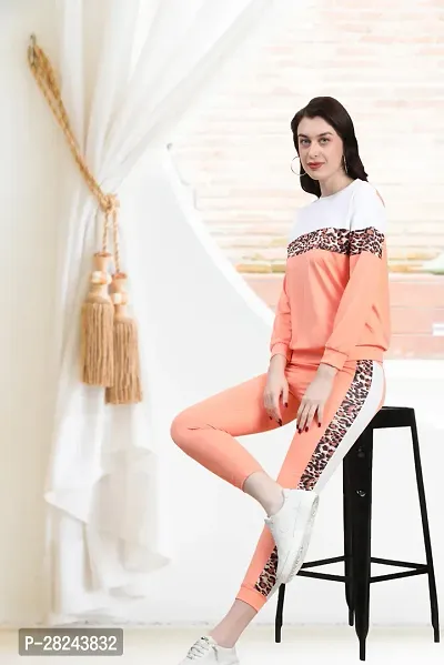 Stylish Peach Cotton Blend Long Sleeves Tracksuit For Women-thumb2