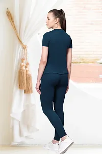 Stylish Blue Cotton Blend Short Sleeves Tracksuit For Women-thumb3