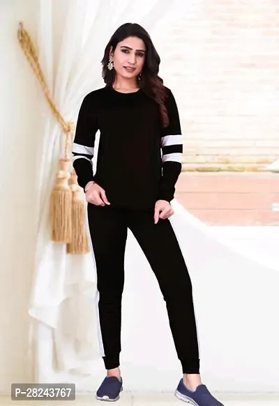 Stylish Black Cotton Blend Long Sleeves Tracksuit For Women