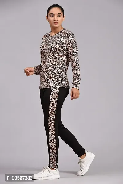 Stylish Brown Cotton Blend Printed Tracksuit For Women-thumb2