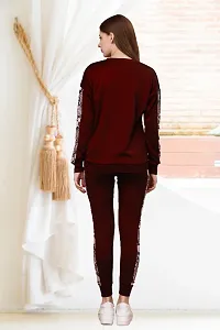 Stylish Maroon Cotton Blend Long Sleeves Tracksuit For Women-thumb2