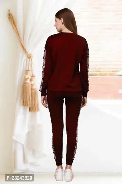 Stylish Maroon Cotton Blend Long Sleeves Tracksuit For Women-thumb3