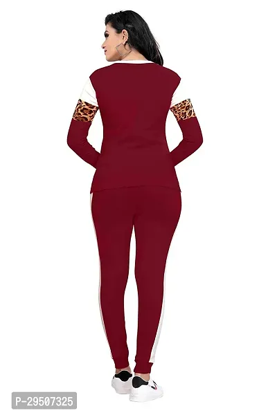 Stylish Maroon Cotton Blend Printed Tracksuit For Women-thumb3