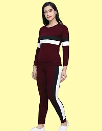 Stylish Maroon Cotton Blend Long Sleeves Tracksuit For Women-thumb1