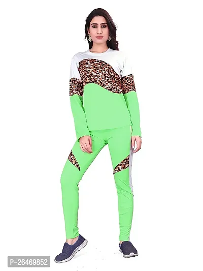 Elite Green Polyester Printed Tracksuit For Women-thumb0