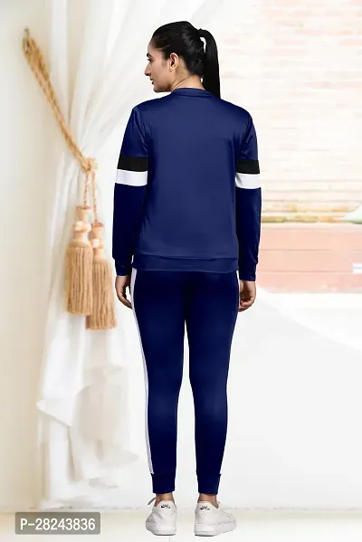 Stylish Navy Blue Cotton Blend Long Sleeves Tracksuit For Women-thumb3