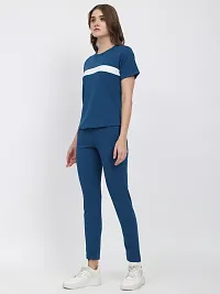 Stylish Navy Blue Cotton Blend Printed Tracksuit For Women-thumb1