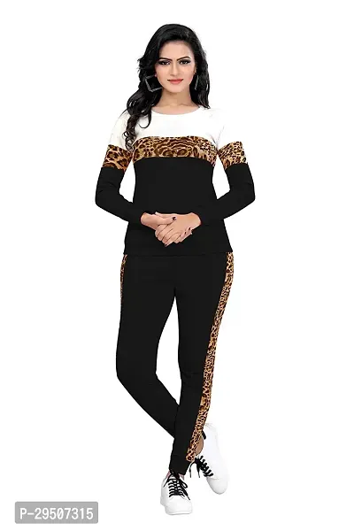 Stylish Black Cotton Blend Printed Tracksuit For Women-thumb0