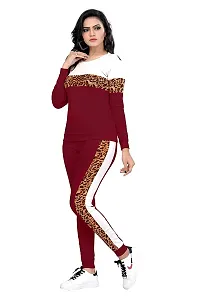 Stylish Maroon Cotton Blend Printed Tracksuit For Women-thumb1