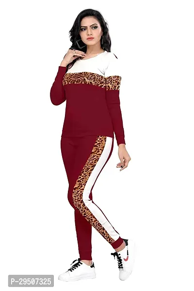 Stylish Maroon Cotton Blend Printed Tracksuit For Women-thumb2