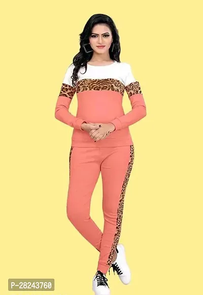 Stylish Peach Cotton Blend Long Sleeves Tracksuit For Women-thumb0