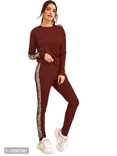 Stylish Maroon Cotton Blend Printed Tracksuit For Women-thumb0