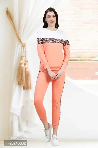 Stylish Peach Cotton Blend Long Sleeves Tracksuit For Women-thumb0