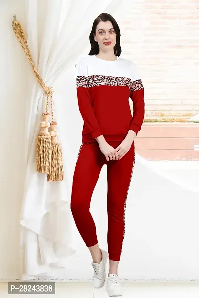 Stylish Maroon Cotton Blend Long Sleeves Tracksuit For Women-thumb0
