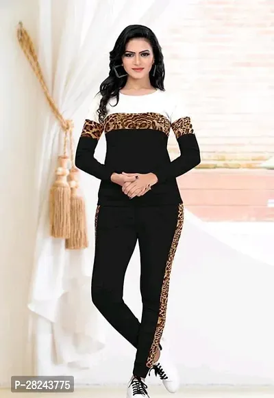 Stylish Black Cotton Blend Long Sleeves Tracksuit For Women-thumb0