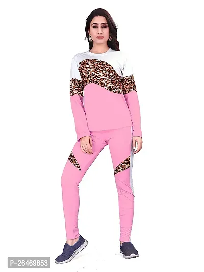 Elite Pink Polyester Printed Tracksuit For Women-thumb0