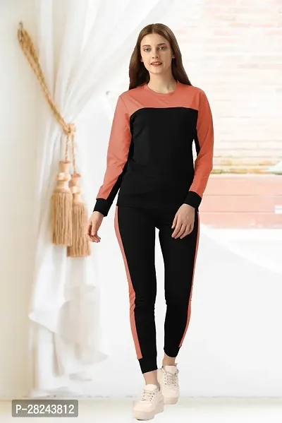 Stylish Peach Cotton Blend Long Sleeves Tracksuit For Women