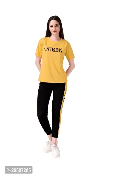 Stylish Yellow Cotton Blend Printed Tracksuit For Women-thumb0