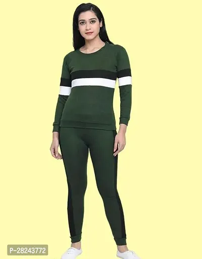 Stylish Green Cotton Blend Long Sleeves Tracksuit For Women-thumb0