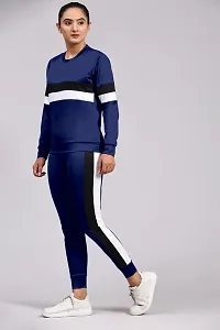 Stylish Navy Blue Cotton Blend Printed Tracksuit For Women-thumb1