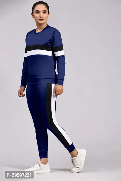 Stylish Navy Blue Cotton Blend Printed Tracksuit For Women-thumb2