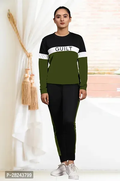 Stylish Green Cotton Blend Long Sleeves Tracksuit For Women-thumb0