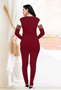 Stylish Maroon Cotton Blend Long Sleeves Tracksuit For Women-thumb2