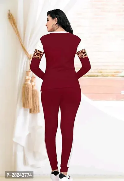 Stylish Maroon Cotton Blend Long Sleeves Tracksuit For Women-thumb3