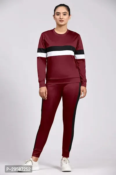 Stylish Maroon Cotton Blend Printed Tracksuit For Women-thumb0