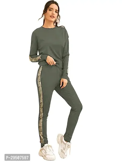 Stylish Grey Cotton Blend Printed Tracksuit For Women-thumb0