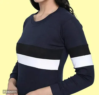 Stylish Navy Blue Cotton Blend Long Sleeves Tracksuit For Women-thumb3