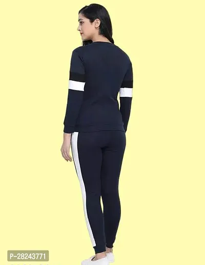 Stylish Navy Blue Cotton Blend Long Sleeves Tracksuit For Women-thumb2