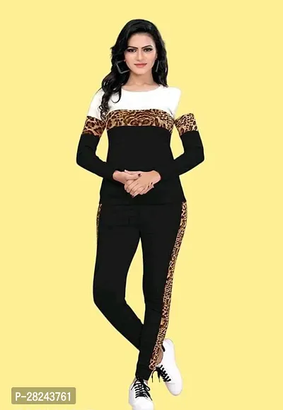 Stylish Black Cotton Blend Long Sleeves Tracksuit For Women-thumb0