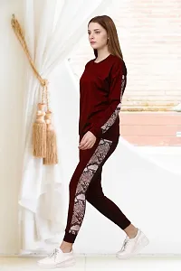 Stylish Maroon Cotton Blend Long Sleeves Tracksuit For Women-thumb1