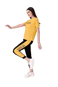 Stylish Yellow Cotton Blend Printed Tracksuit For Women-thumb1