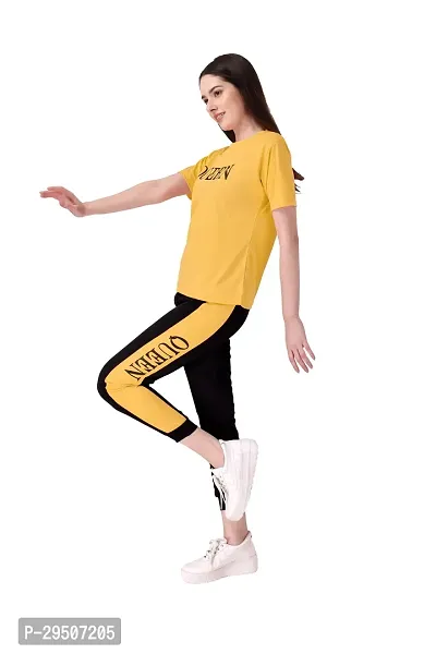 Stylish Yellow Cotton Blend Printed Tracksuit For Women-thumb2