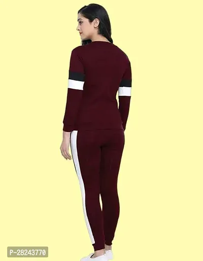 Stylish Maroon Cotton Blend Long Sleeves Tracksuit For Women-thumb3