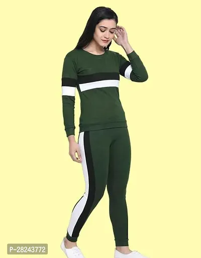 Stylish Green Cotton Blend Long Sleeves Tracksuit For Women-thumb2