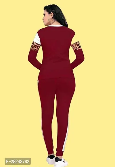 Stylish Maroon Cotton Blend Long Sleeves Tracksuit For Women-thumb3