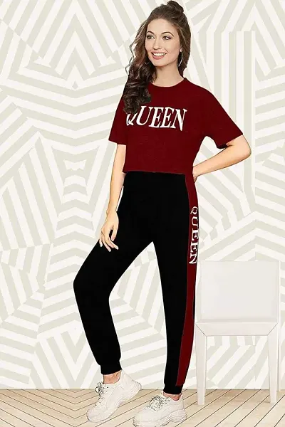 Print Solid Women Track Suit Queen