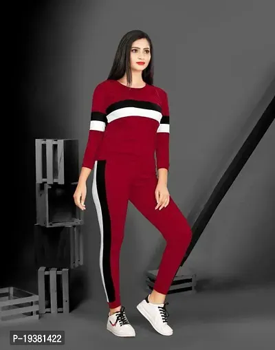 Solid Women Track Suit Maroon-thumb0