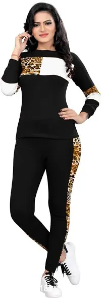 Animal Print Solid Women Track Suit Black-thumb0