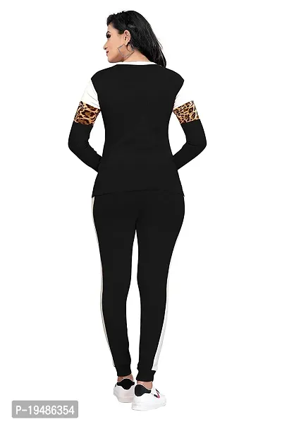 Animal Print Solid Women Track Suit Black-thumb2