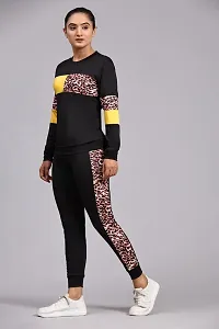 Animal Print Solid Women Track Suit Black-thumb1