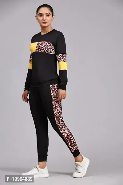 Animal Print Solid Women Track Suit Black-thumb2